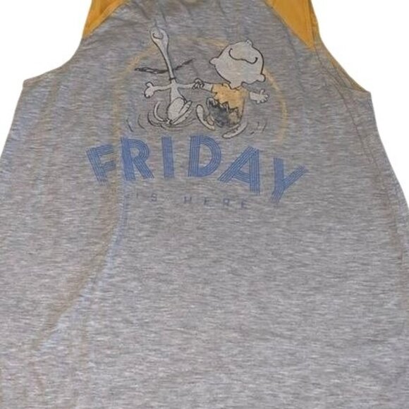 Peanuts Snoopy & Charlie Brown "Friday Is Here" Graphic Tank Top XL Gray & Yello - Picture 1 of 6